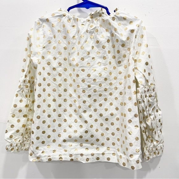 Crewcuts Dotted Polka Dot Gold White Ruffle Neck Long Sleeve Blouse Girls 8 - Picture 2 of 8